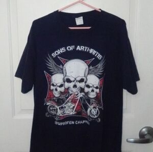 Post & Co. Mens Blue Sons W/Arthritis In Chap. Funny Biker Skull T-Shirt SZ XL